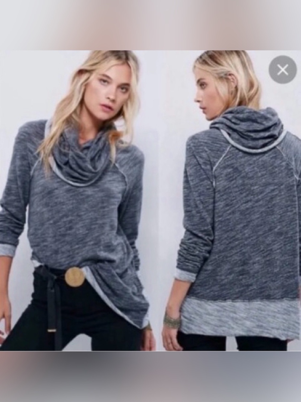 Free People FP Beach Cocoon Cowl Neck Raw Hem Raglan Pullover Tunic Sweater